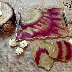 Cherry & Golden Resin Tray Set